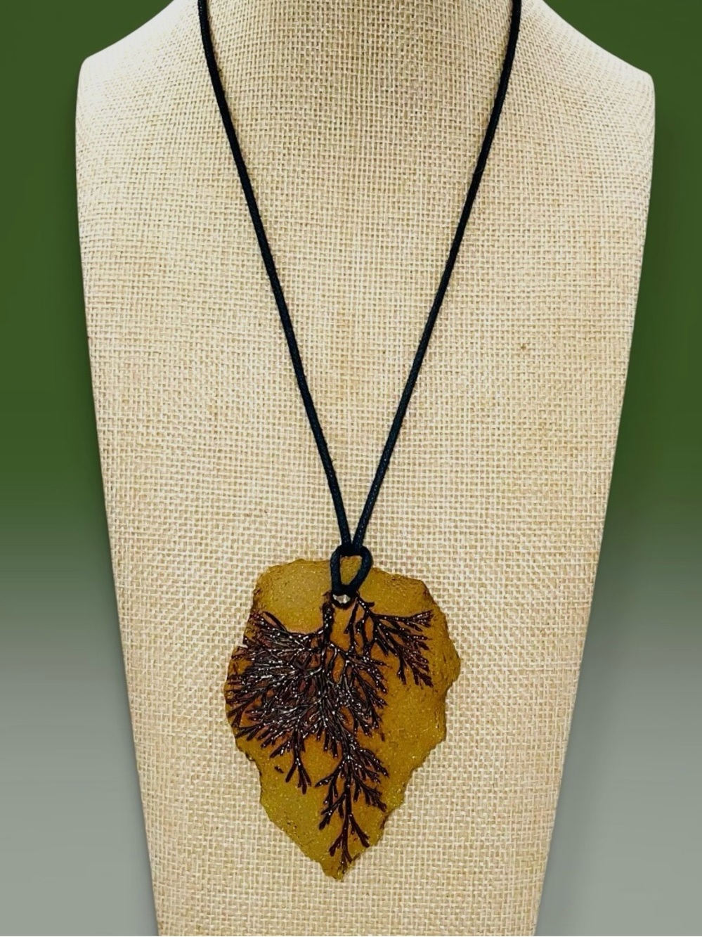 Handcrafted Artisan Ceramic Tree Branch Pendant Cord Necklace